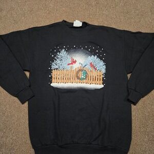 Women's Vintage Winter Birds Sweatshirt Cardinals & Blue Jays Made‎ in USA L
